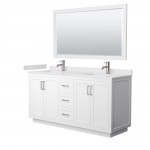 Miranda 66" Double Vanity in White, White Marble Top, Nickel Trim, 58" Mirror