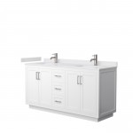 Miranda 66" Double Vanity in White, White Cultured Marble Top, Nickel Trim