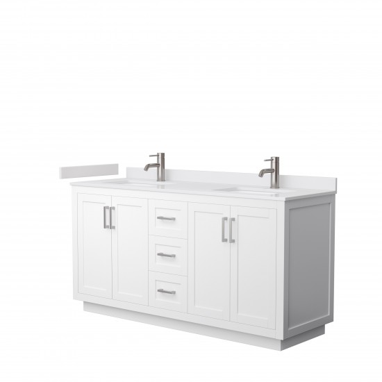 Miranda 66" Double Vanity in White, White Cultured Marble Top, Nickel Trim