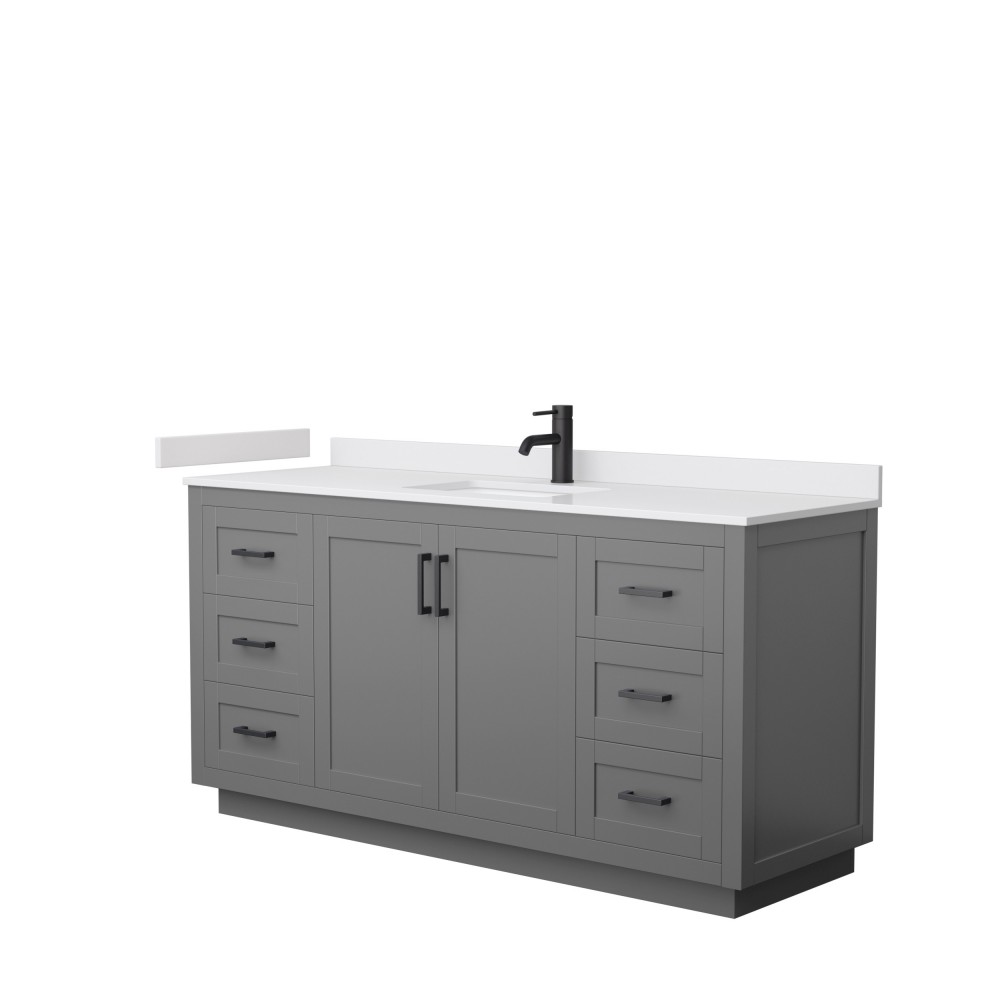 Miranda 66" Single Vanity in Dark Gray, White Cultured Marble Top, Black Trim