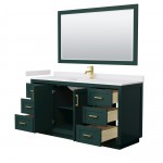 Miranda 66" Single Vanity in Green, White Marble Top, Gold Trim, 58" Mirror