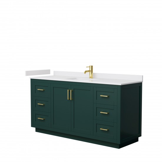 Miranda 66" Single Vanity in Green, White Cultured Marble Top, Gold Trim