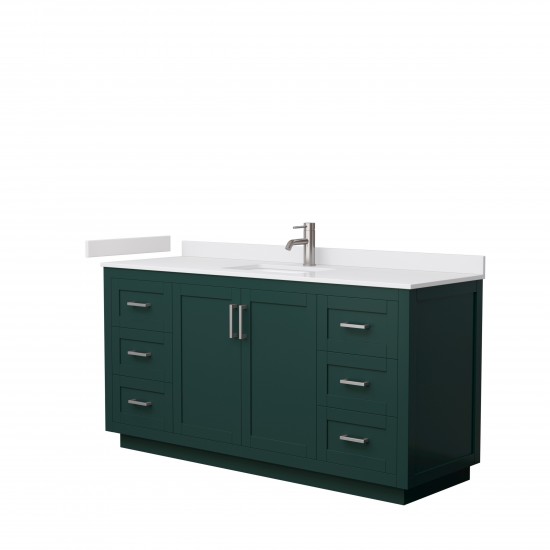 Miranda 66" Single Vanity in Green, White Cultured Marble Top, Nickel Trim