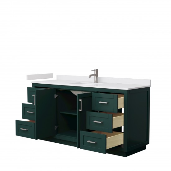 Miranda 66" Single Vanity in Green, White Cultured Marble Top, Nickel Trim