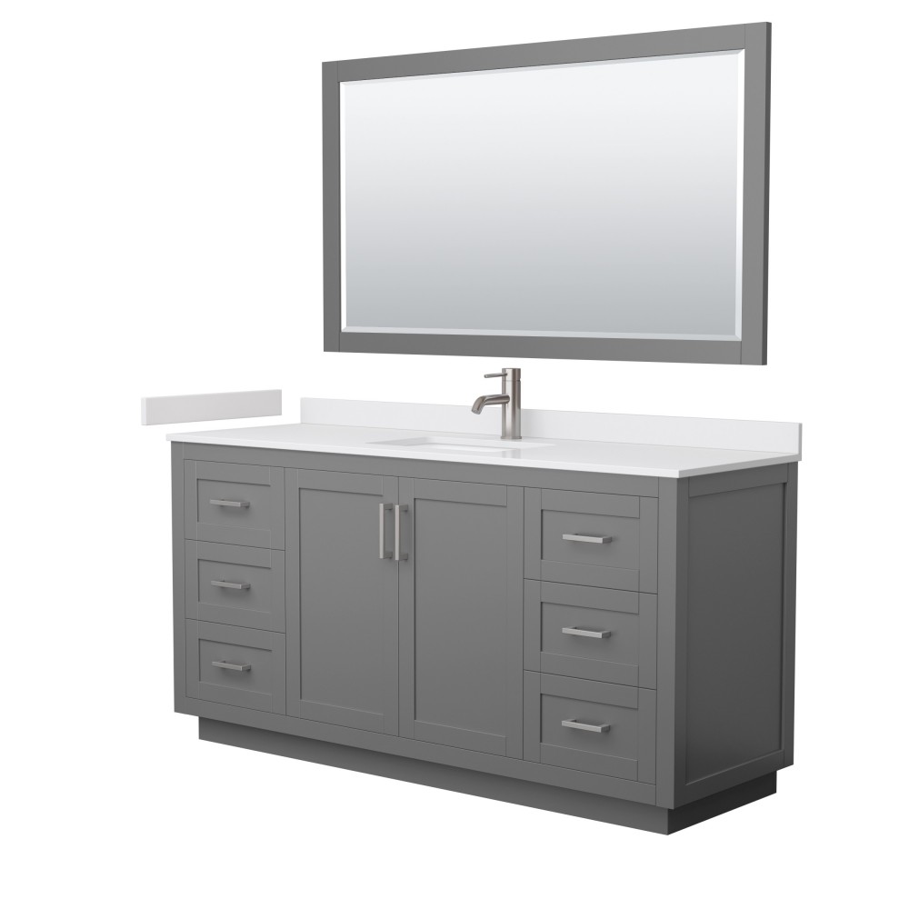 Miranda 66" Dark Gray Single Vanity, White Marble Top, Nickel Trim, 58" Mirror