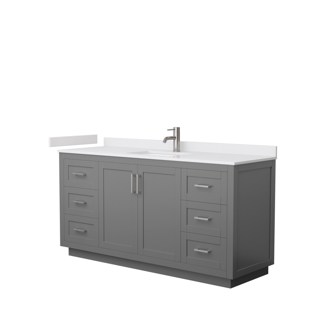 Miranda 66" Single Vanity in Dark Gray, White Cultured Marble Top, Nickel Trim