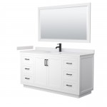 Miranda 66" Single Vanity in White, White Marble Top, Black Trim, 58" Mirror