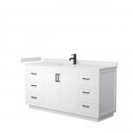 Miranda 66" Single Vanity in White, White Cultured Marble Top, Black Trim