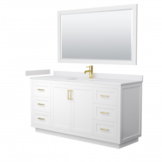 Miranda 66" Single Vanity in White, White Marble Top, Gold Trim, 58" Mirror