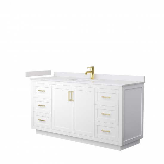 Miranda 66" Single Vanity in White, White Cultured Marble Top, Gold Trim