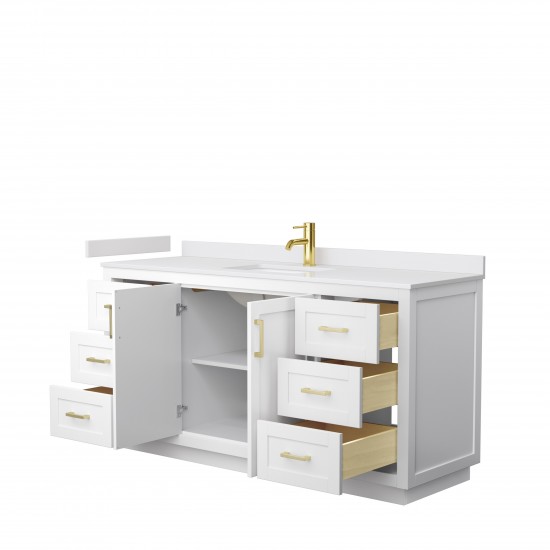 Miranda 66" Single Vanity in White, White Cultured Marble Top, Gold Trim