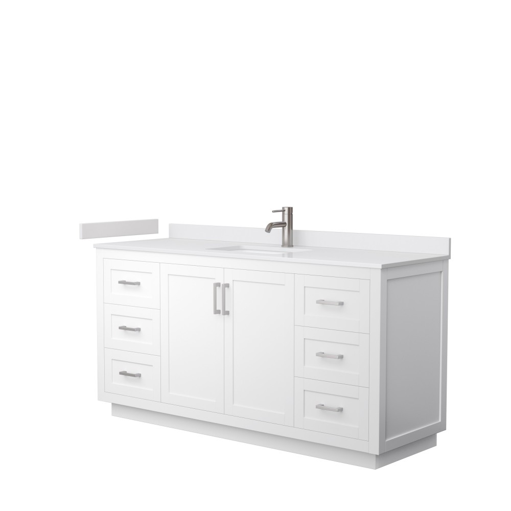 Miranda 66" Single Vanity in White, White Cultured Marble Top, Nickel Trim