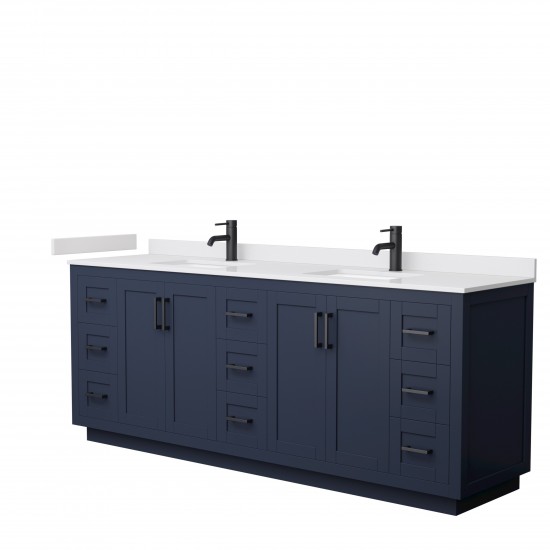 Miranda 84" Double Vanity in Dark Blue, White Cultured Marble Top, Black Trim