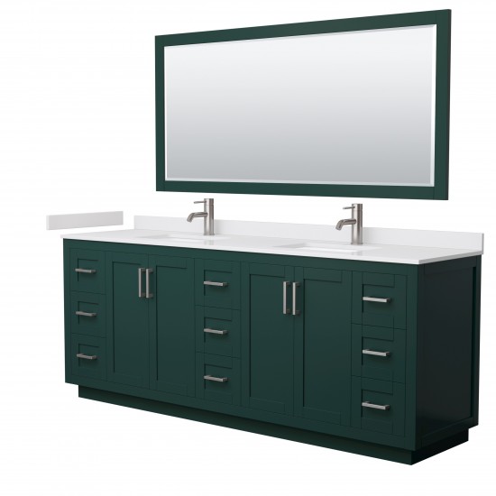 Miranda 84" Double Vanity in Green, White Marble Top, Nickel Trim, 70" Mirror