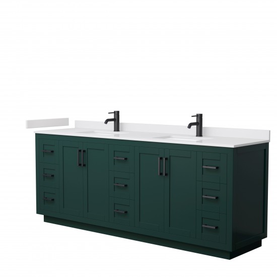 Miranda 84" Double Vanity in Green, White Cultured Marble Top, Black Trim