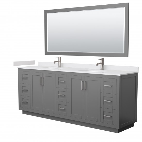 Miranda 84" Dark Gray Double Vanity, White Marble Top, Nickel Trim, 70" Mirror