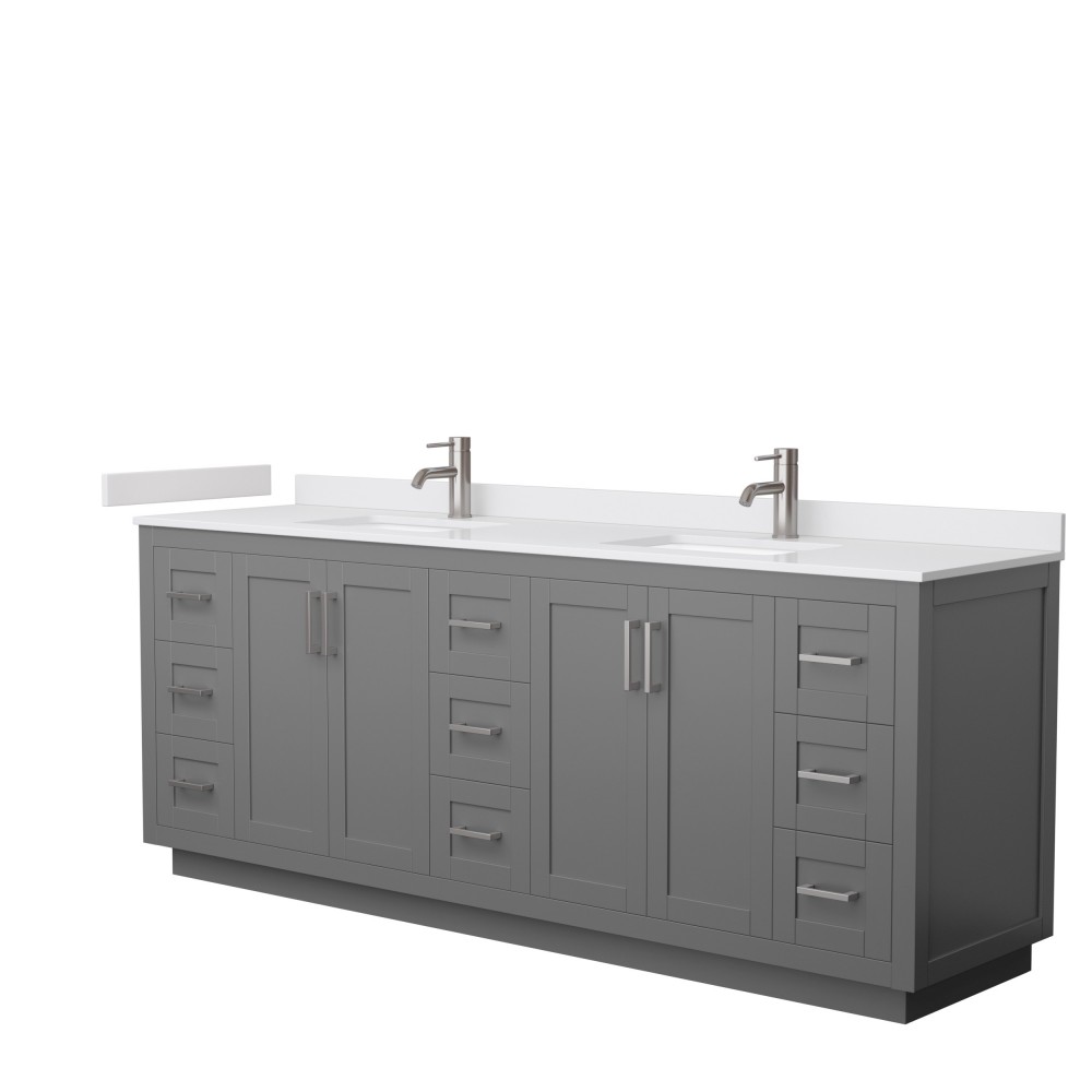 Miranda 84" Double Vanity in Dark Gray, White Cultured Marble Top, Nickel Trim