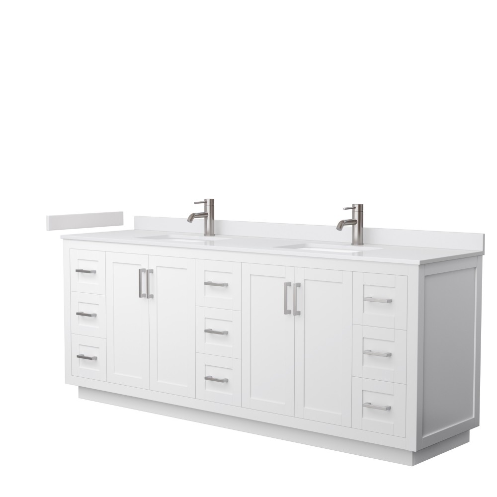 Miranda 84" Double Vanity in White, White Cultured Marble Top, Nickel Trim