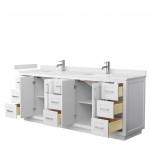 Miranda 84" Double Vanity in White, White Cultured Marble Top, Nickel Trim