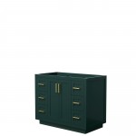 Miranda 42" Single Vanity in Green, No Top, No Sink, Brushed Gold Trim