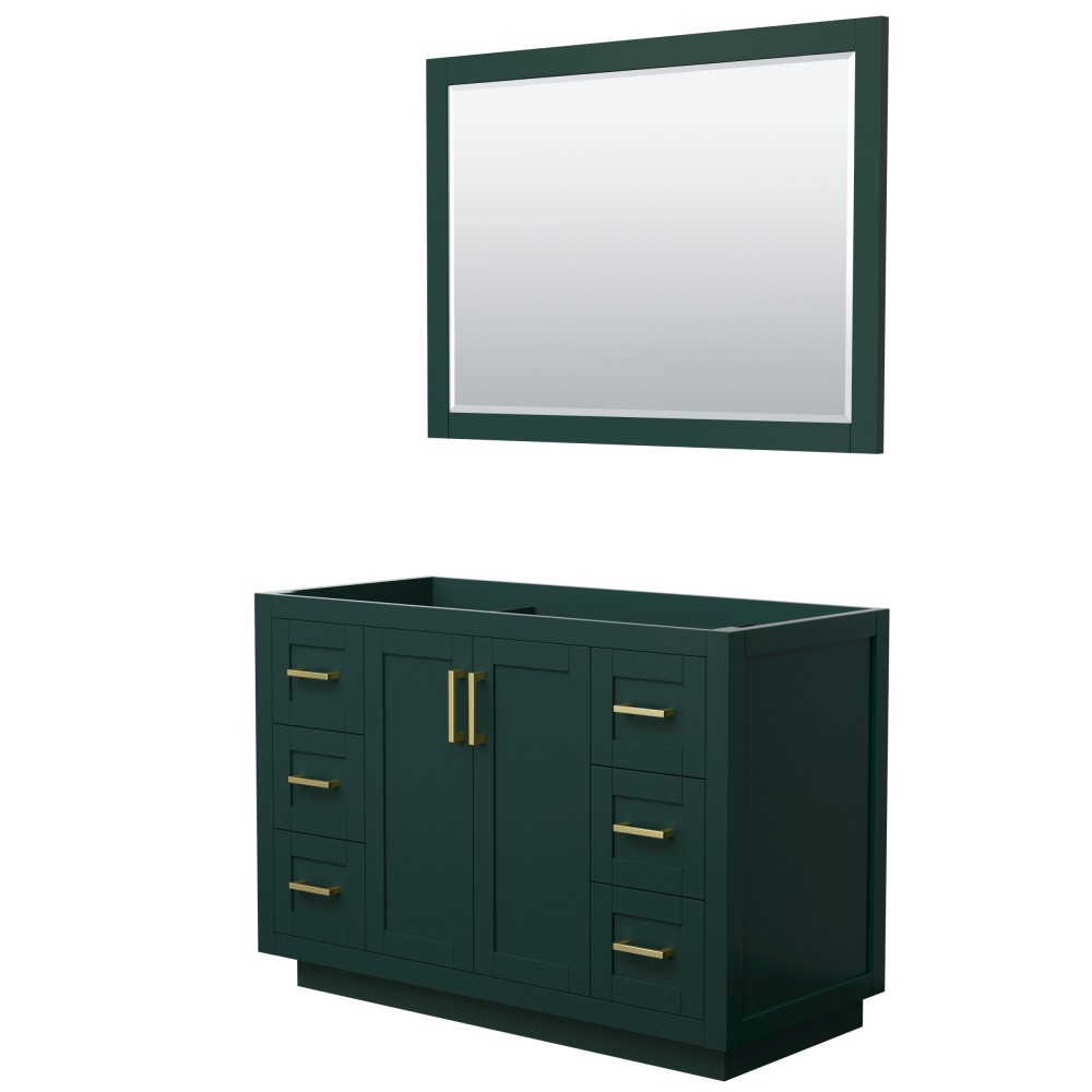 Miranda 48" Single Vanity in Green, No Top, Bruished Gold Trim, 46" Mirror