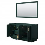 Miranda 60" Double Vanity in Green, No Top, Bruished Gold Trim, 58" Mirror