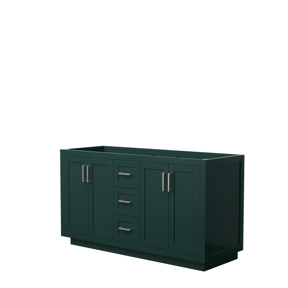 Miranda 60" Double Vanity in Green, No Top, No Sink, Brushed Nickel Trim