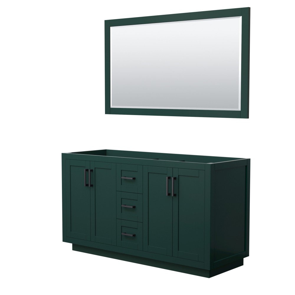 Miranda 60" Double Vanity in Green, No Top, Matte Black Trim, 58" Mirror