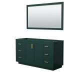 Miranda 60" Single Vanity in Green, No Top, Bruished Gold Trim, 58" Mirror