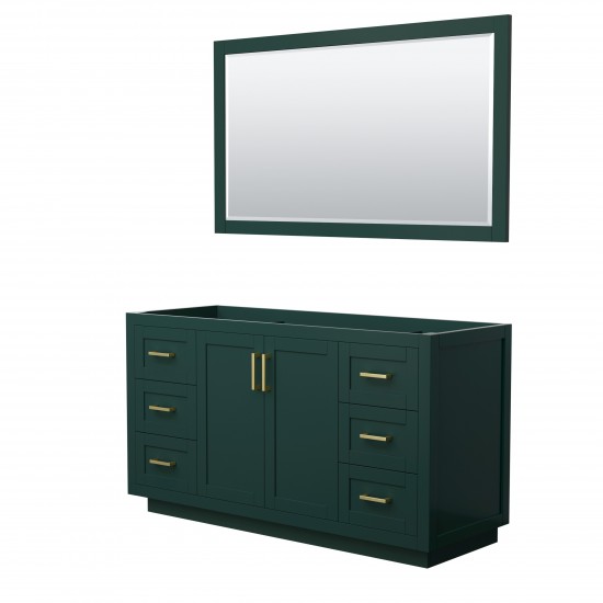 Miranda 60" Single Vanity in Green, No Top, Bruished Gold Trim, 58" Mirror