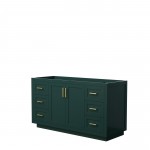 Miranda 60" Single Vanity in Green, No Top, No Sink, Brushed Gold Trim