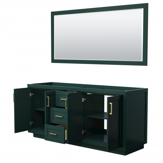 Miranda 72" Double Vanity in Green, No Top, Bruished Gold Trim, 70" Mirror