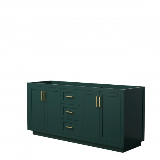 Miranda 72" Double Vanity in Green, No Top, No Sink, Brushed Gold Trim