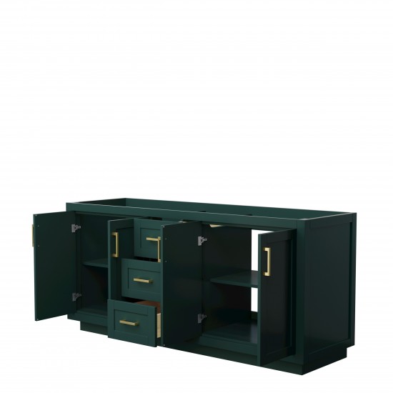 Miranda 72" Double Vanity in Green, No Top, No Sink, Brushed Gold Trim