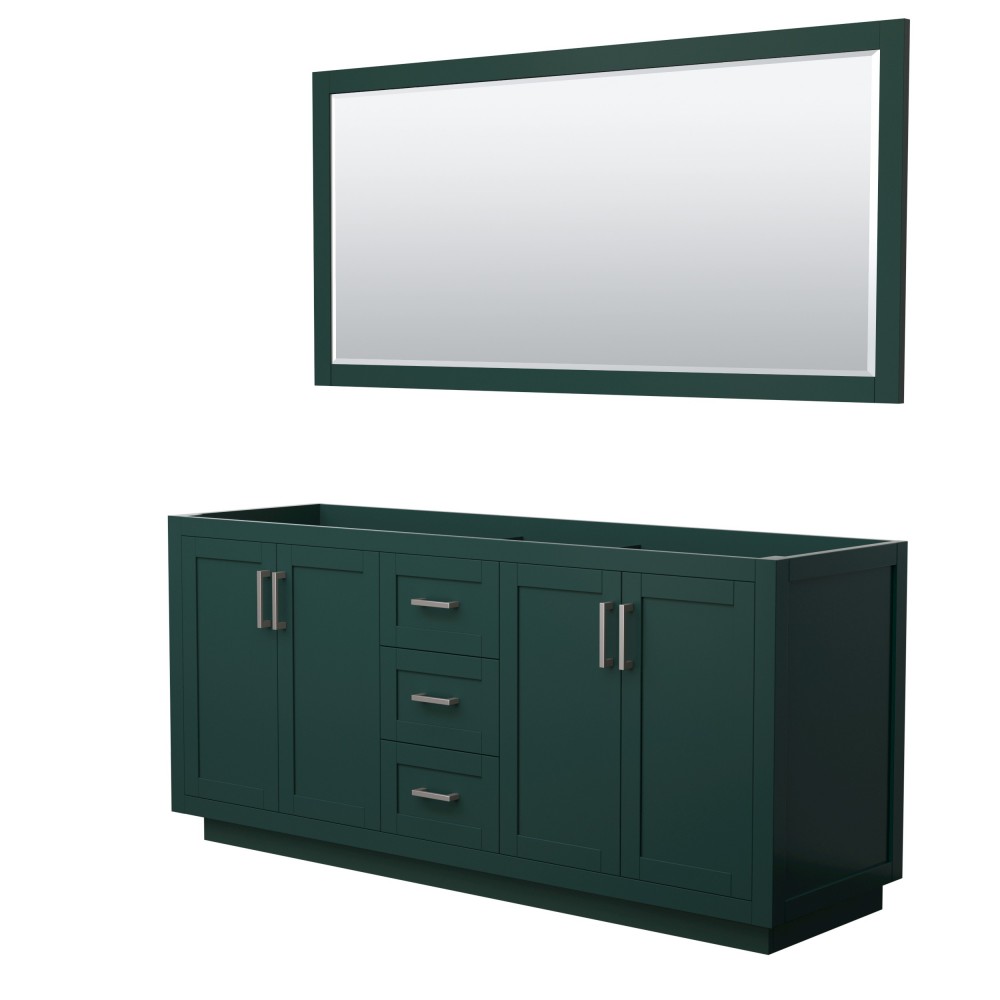 Miranda 72" Double Vanity in Green, No Top, Bruished Nickel Trim, 70" Mirror