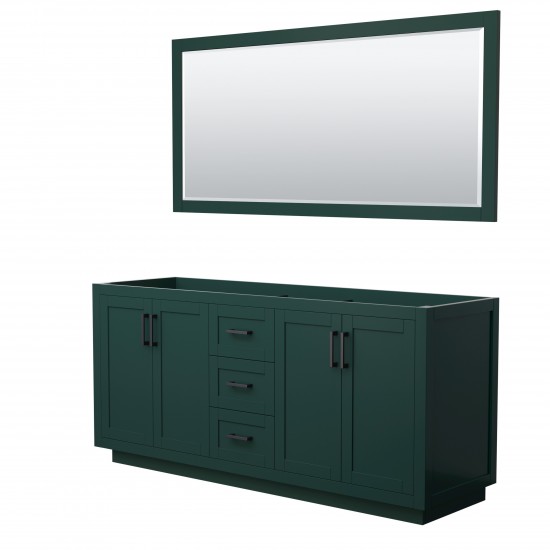 Miranda 72" Double Vanity in Green, No Top, Matte Black Trim, 70" Mirror