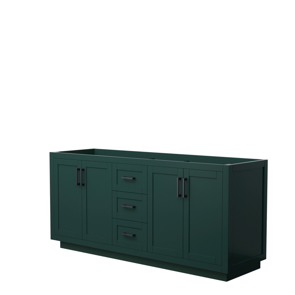 Miranda 72" Double Vanity in Green, No Top, No Sink, Matte Black Trim