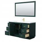 Miranda 60" Single Vanity in Green, 1.25" White Top, Gold Trim, 58" Mirror