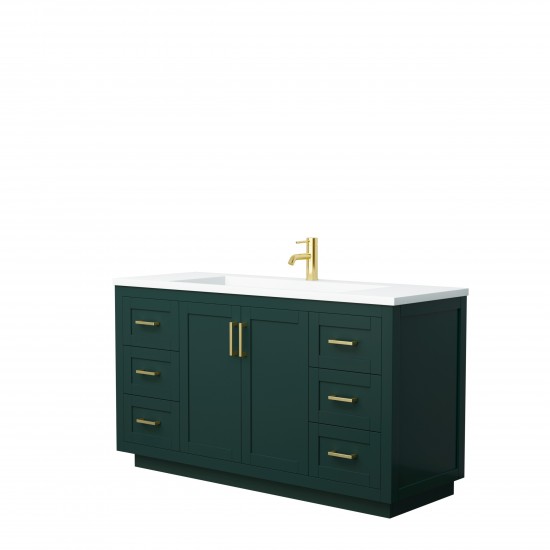 Miranda 60" Single Vanity in Green, 1.25" White Top, Integrated Gold Trim