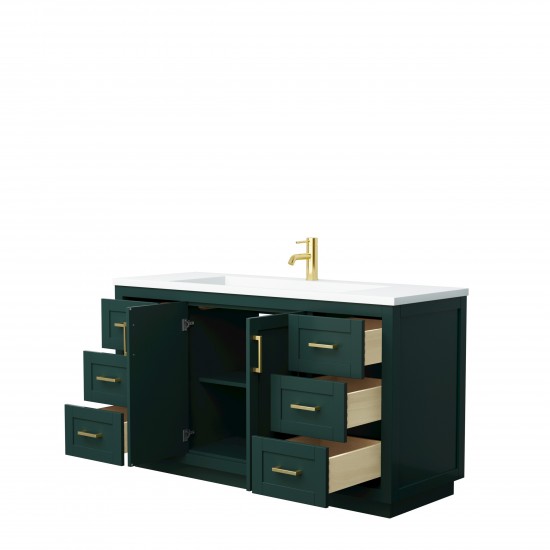 Miranda 60" Single Vanity in Green, 1.25" White Top, Integrated Gold Trim