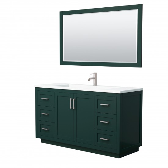 Miranda 60" Single Vanity in Green, 1.25" White Top, Nickel Trim, 58" Mirror