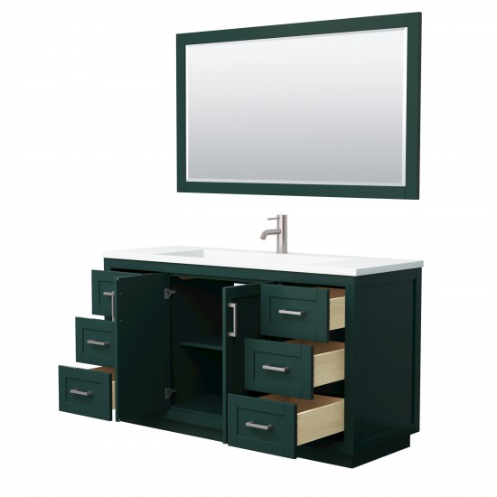 Miranda 60" Single Vanity in Green, 1.25" White Top, Nickel Trim, 58" Mirror