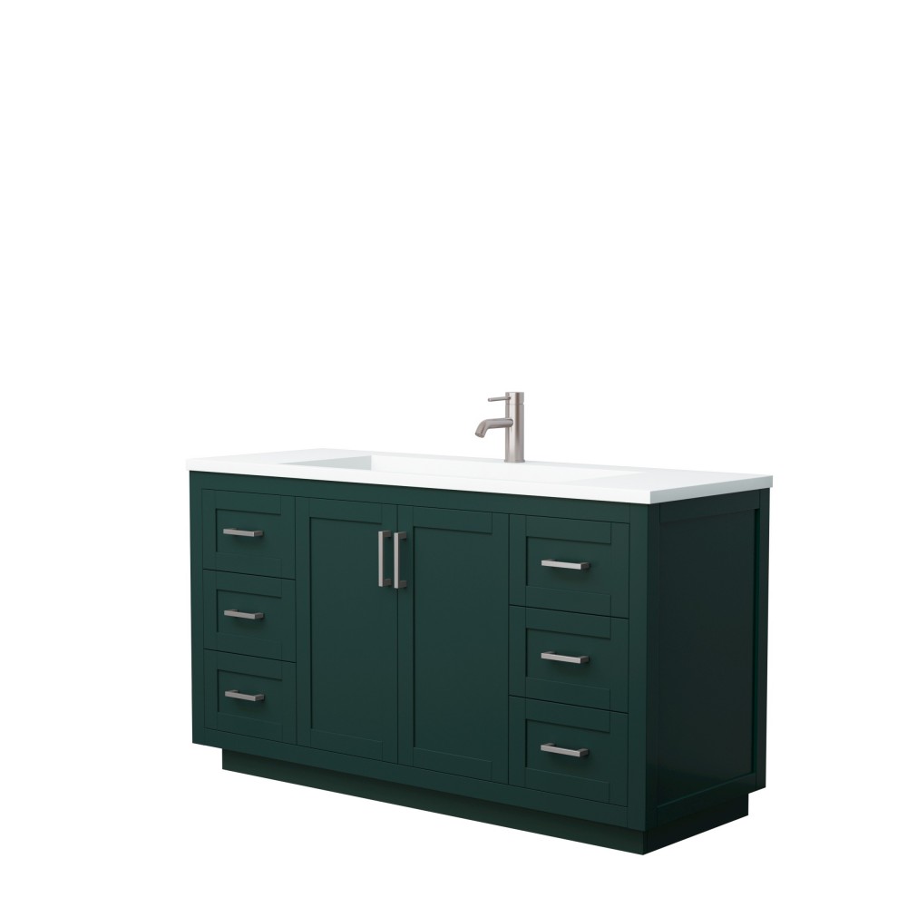 Miranda 60" Single Vanity in Green, 1.25" White Top, Integrated Nickel Trim