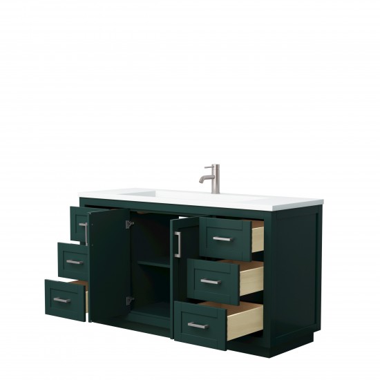 Miranda 60" Single Vanity in Green, 1.25" White Top, Integrated Nickel Trim