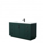 Miranda 60" Single Vanity in Green, 1.25" White Top, Integrated Matte Black Trim