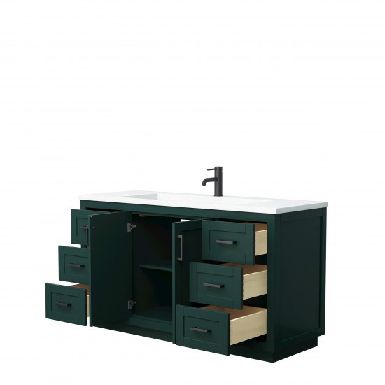 Miranda 60" Single Vanity in Green, 1.25" White Top, Integrated Matte Black Trim