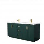 Miranda 72" Double Vanity in Green, 1.25" White Top, Integrated Gold Trim