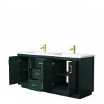 Miranda 72" Double Vanity in Green, 1.25" White Top, Integrated Gold Trim