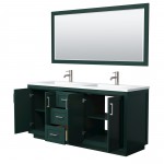 Miranda 72" Double Vanity in Green, 1.25" White Top, Nickel Trim, 70" Mirror