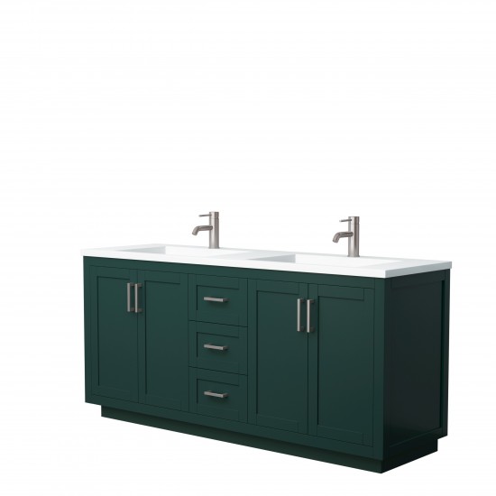 Miranda 72" Double Vanity in Green, 1.25" White Top, Integrated Nickel Trim